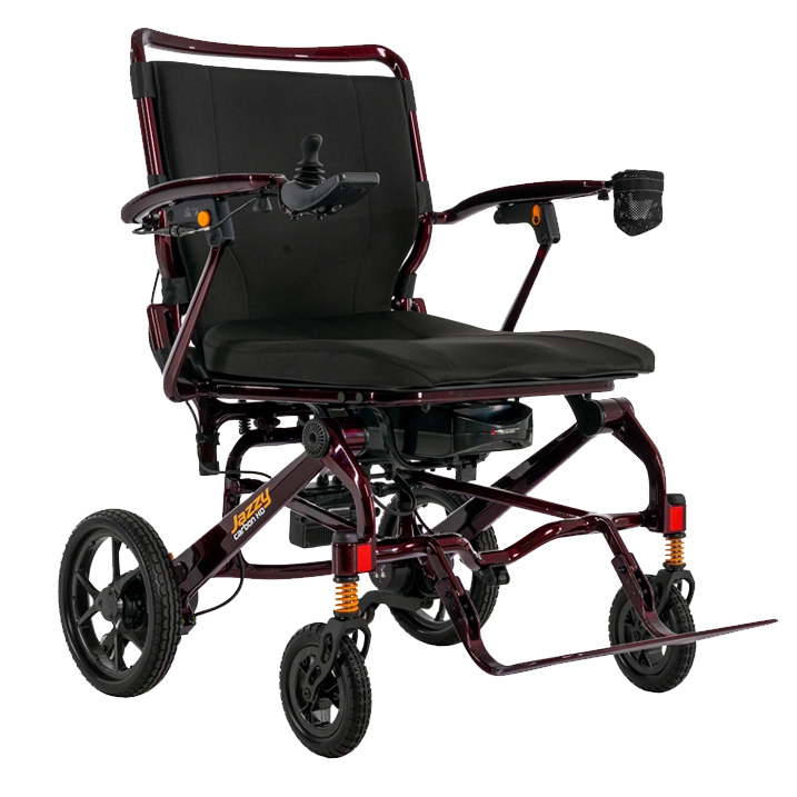 Pride Jazzy carbon HD electric wheelchair on a white background Black and Cherry