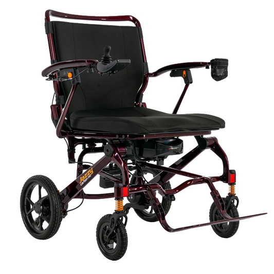 Pride Jazzy carbon HD electric wheelchair on a white background Black and Cherry