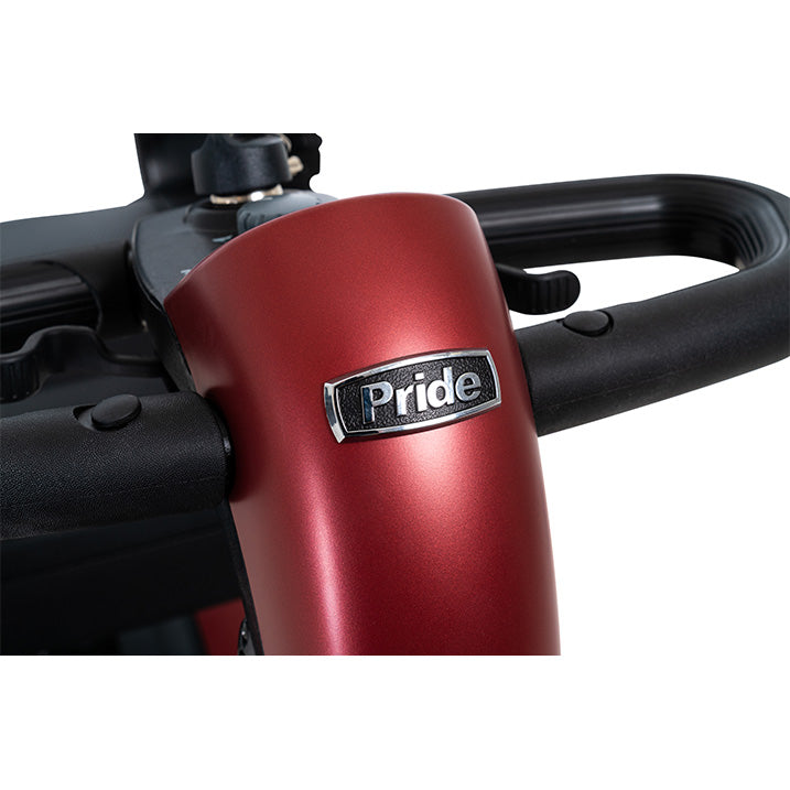 Close-up of a red Pride Go-Go Endurance Li handlebar on a white background