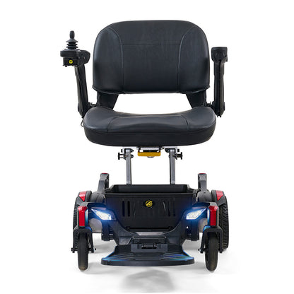 Black mobility scooter with large seat on a white background