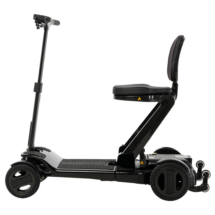 Black electric scooter with a seat on a white background
