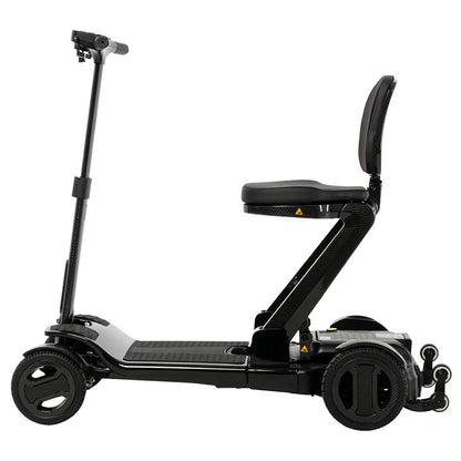 Black electric scooter with a seat on a white background