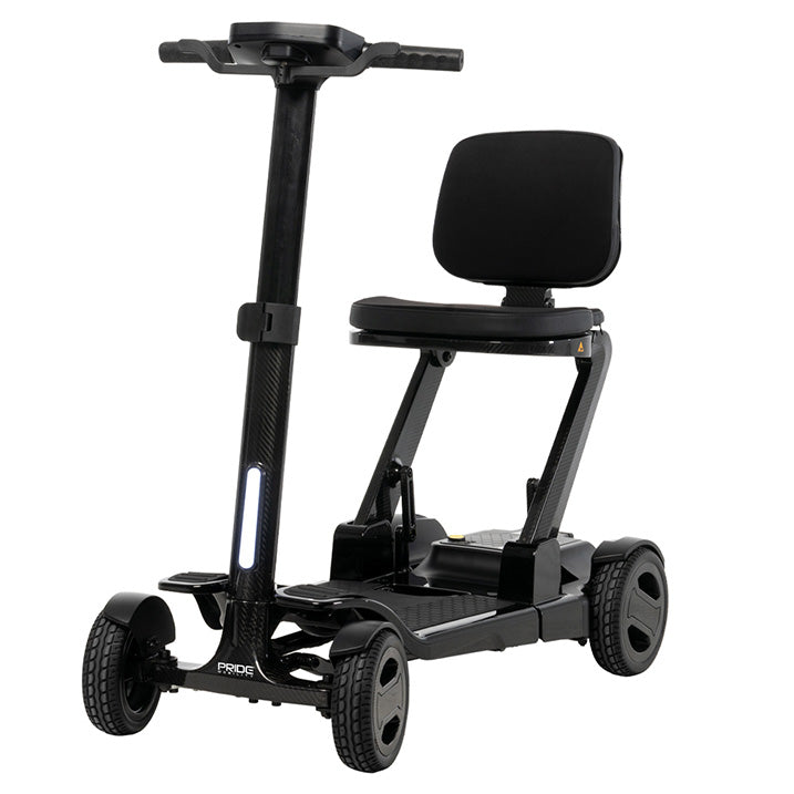 Black scooter with a seat on a white background