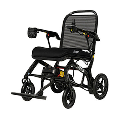 Black wheelchair with folded legs on a white background