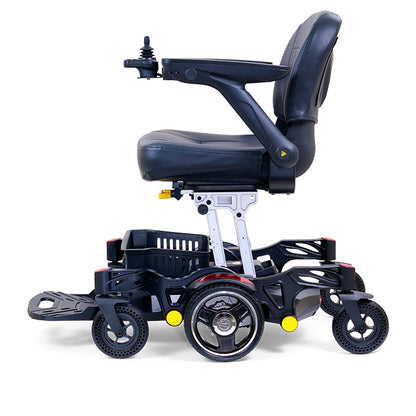 Black electric wheelchair with armrest on a white background
