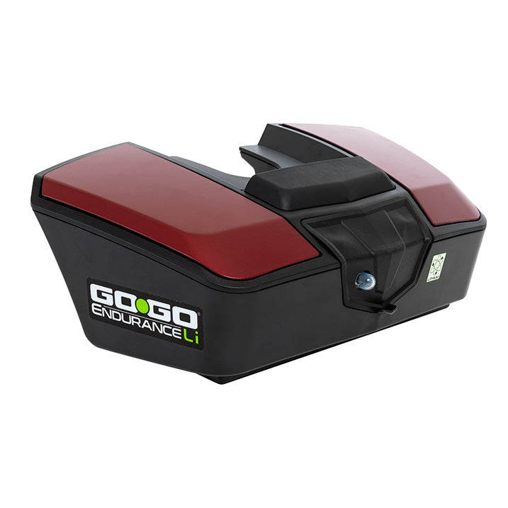 Red and black battery pack with 'GO! GO! Endurance Li' branding on a white background