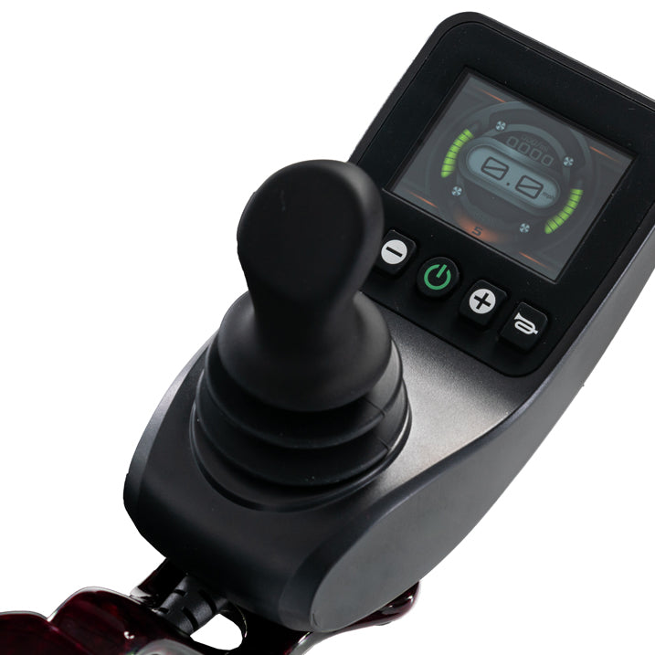 Joystick controller with digital display on a white background