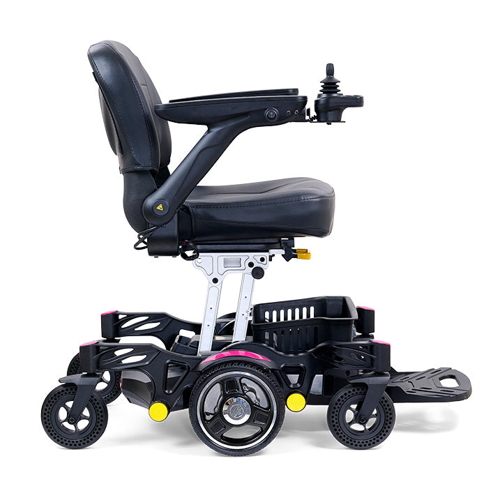 Black mobility scooter with a white background