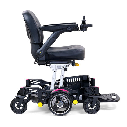 Black mobility scooter with a white background