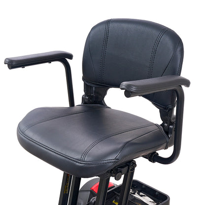Black adjustable seat with armrests on a white background