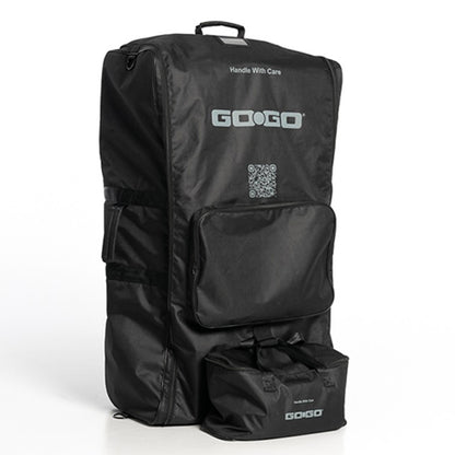 Black travel bag with 'GOOGO' branding on a white background