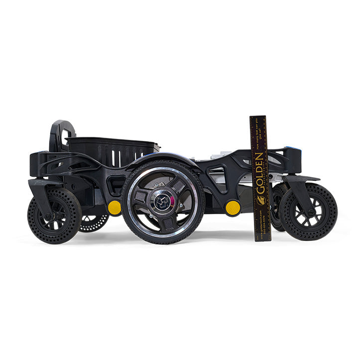 Black wheeled cart with a visible brand name on a white background