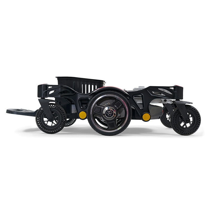 Black and gray robot chassis with wheels on a white background