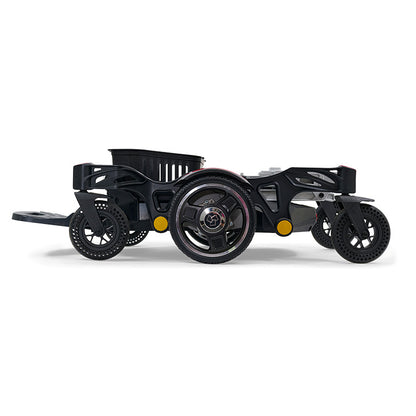 Black and gray robot chassis with wheels on a white background