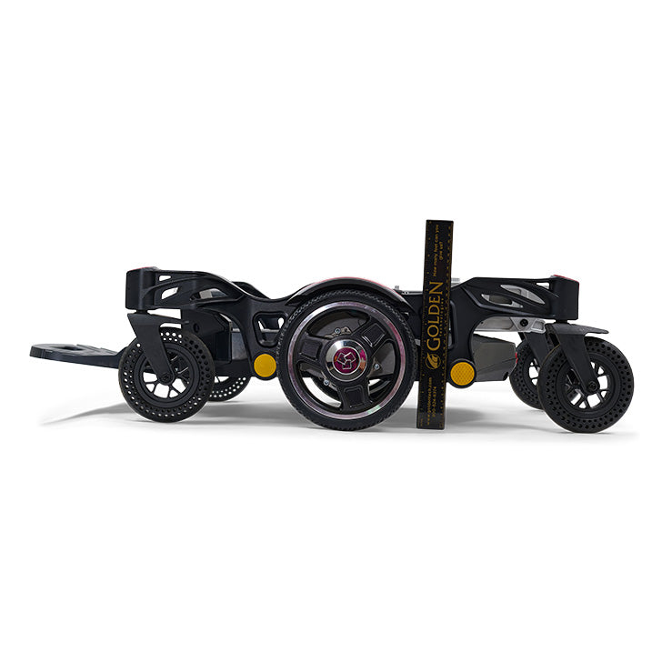 Black scooter with gold accents on a white background