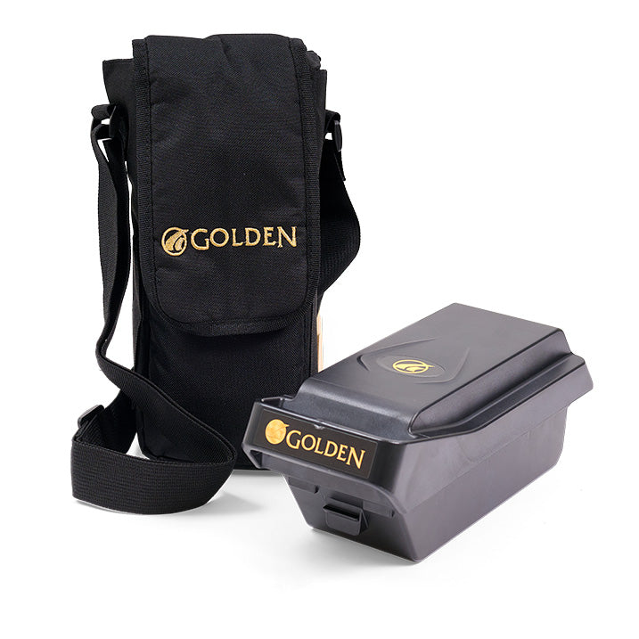 Black bag and gray device with 'GOLDEN' branding on a white background