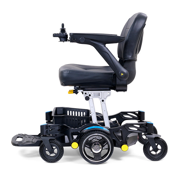 Black electric wheelchair on a white background