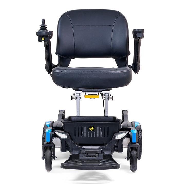 Black electric wheelchair with a white background